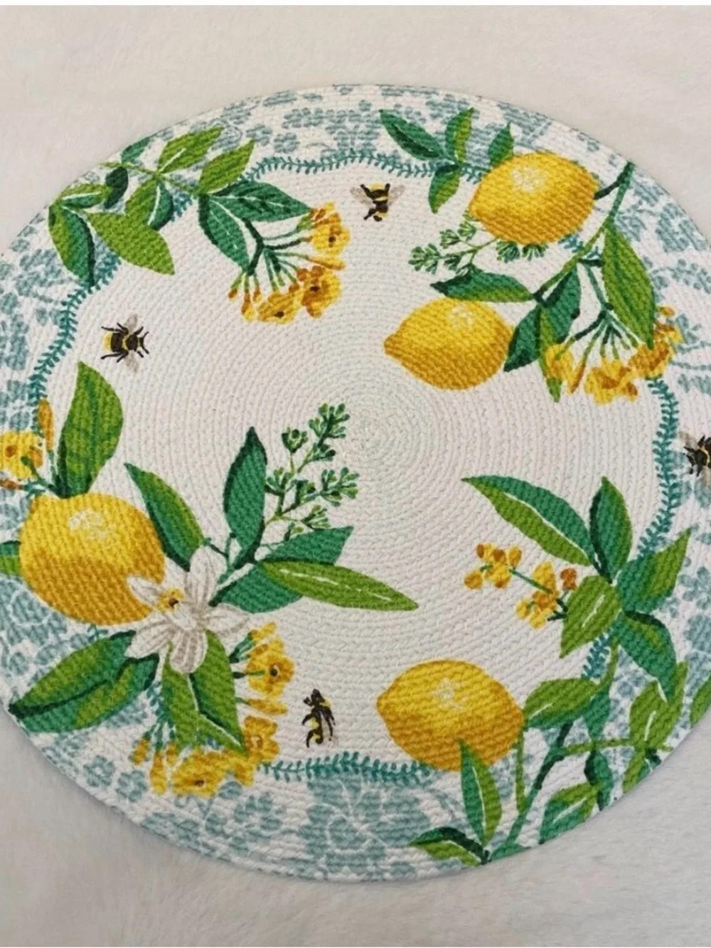 New Kay Dee Designs Bee Zesty Braided Large Round Placemat Lemons